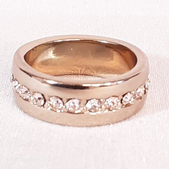 Rose Gold Tone Band Ring Sparkling Clear Stone Accents - Picture 3 of 7